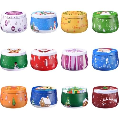 Hemoton 12pcs Christmas Themed Tinplate Boxes Round Candy Cookie Boxes Tin Case Candle Cups Xmas Ornament Party Supplies