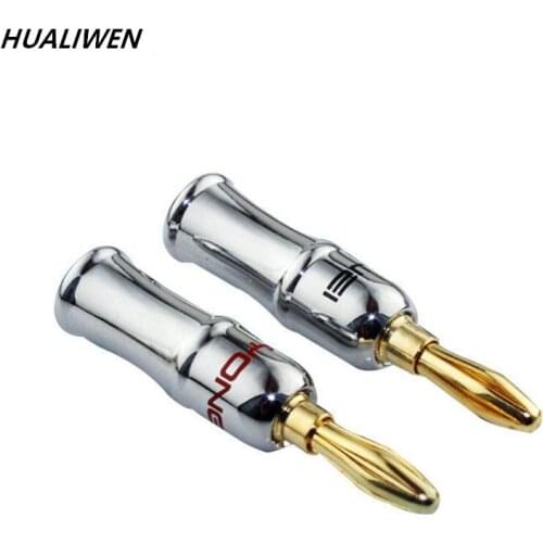 1Pcs Copper plated gold banana audio plug BANANA plug audio amplifier plug
