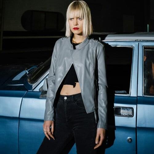 2020 Spring locomotive zipper Leather Jacket female Short Suede Motorcycle Pockets Black PU Leather Bikers Jacket F1031