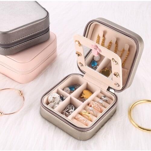 2021 Jewelry Organizer Boxes Portable Jewelry Organizer Display PU Jewelry Storage Case Mini Storage Organizer Earring Holder