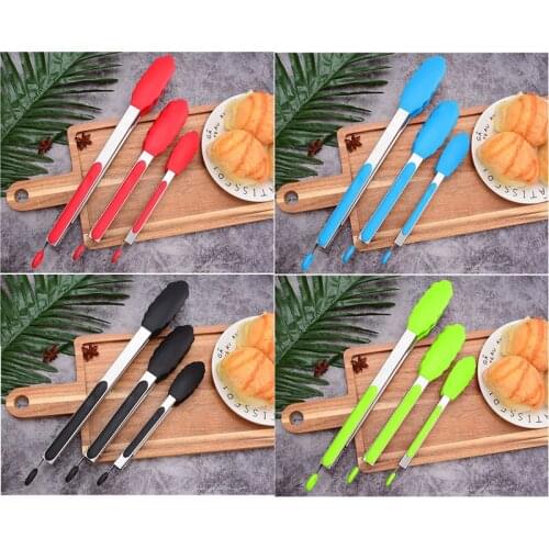 3 Pairs Kitchen Food Tongs Heat-resistant Silicone Barbecue Salad Tongs Non-slip Serving Tongs Home Kitchen Accessories
