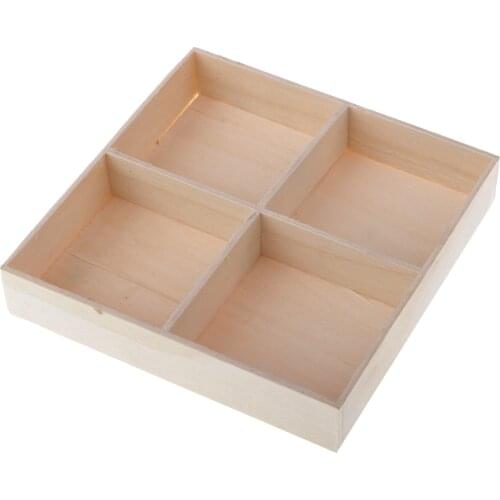 Wood 4-Grid Flower Planter Succulent Pot Storage Box Plant Box Desktop Decoration