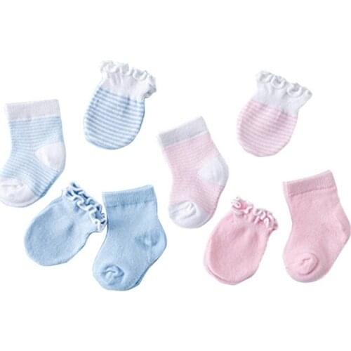 4 Pairs/Set Newborn Warm Baby Socks Anti Scratch Cotton Soft Gloves Sets Solid Color Boys Girls Mittens Suits 0-6M