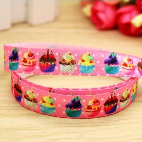 5/8'' Free shipping Fold Elastic FOE cupcake dots printed headband headwear hairband diy decoration wholesale OEM P5874