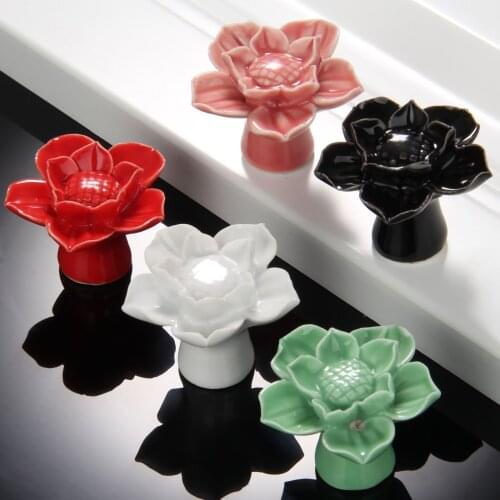5 Color Lotus Ceramic Drawer Knobs Cabinet Pulls Kitchen Handles Cartoon Furniture Handle For Kids Room Furniture Hardware