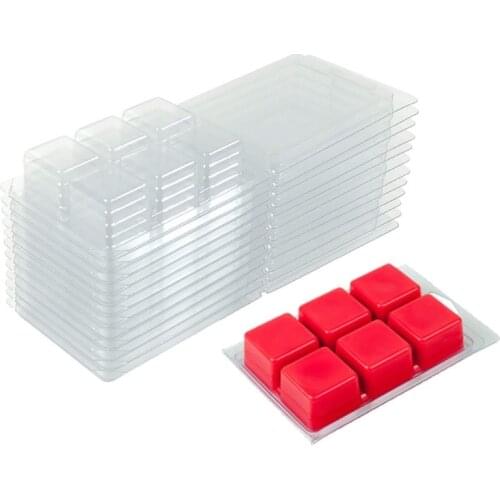 50 Pcs 25pcs Wax Melt Clamshells Molds Square, 6 Cavity Clear Plastic Cube Tray for Candle-Making & Soap
