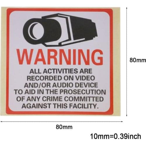 8PCS Warning Stickers SECURITY CAMERA IN USE Self-adhensive Safety Label Signs Decal B2QF