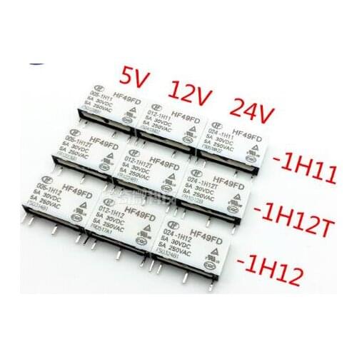 8pcs Relay HF49FD-005-1H12T HF49FD-012-1H12T HF49FD-024-1H12T 5A relay 4 pin relay 5V/12V/24VDC relay