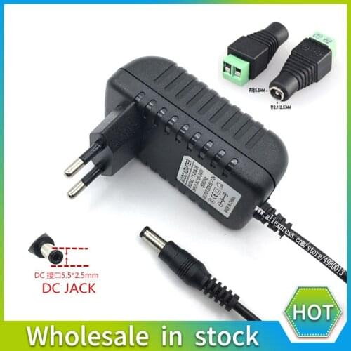 1PCS 24W EU US Plug Driver Adapter AC110V 220V to DC 12V 2A 5.5*2.1mm LED Power Supply +1pcs Female Connector