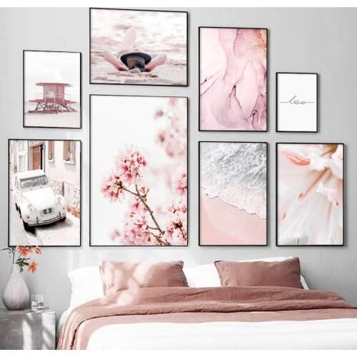 5D DIY Diamond Painting Pink Sakura Sea Beach Girl Car Landscape Diamond Embroidery Full Mosaic Cross Stitch Kits Home Decor