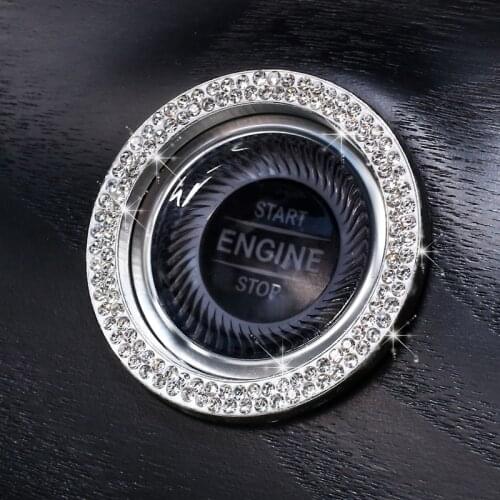 Car Automobiles One-Click Start Stop Engine Ignition Push Button Decoration Diamond Rhinestone Crystal Ring Circle Trim Cover