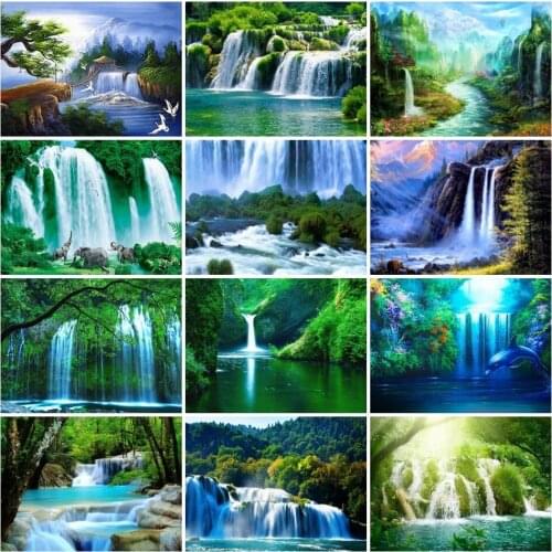 AZQSD 5D Diamond Painting Waterfall Handicraft Diamond Embroidery Tree Landscape Mosaic Full Drill Home Decorations Gifts