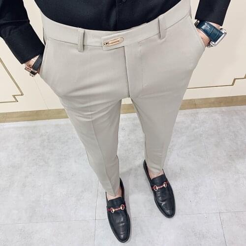 Quality Gentlemen High Office Trousers Men All Match Casual Slim Fit Mens Dress Pants Streetwear Full Length Suit Pants Men 45