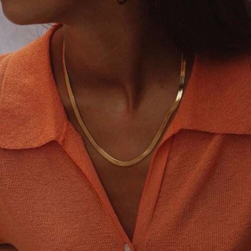 Vintage Stainless Steel Flat Snake Link Chain Choker Necklaces for Women Minimalist Gold Color Metal Necklace Jewelry Party Gift