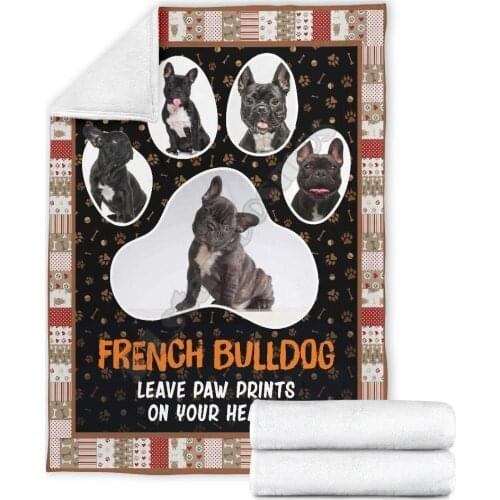 Floral bulldog leave paw blanket dog 3D printed Wearable Blanket Adults/kids Fleece Blanket Sherpa Blanket 02