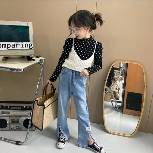 2021 new wholesale girls denim pants fashion autumn girls jean pants 3-9t B380