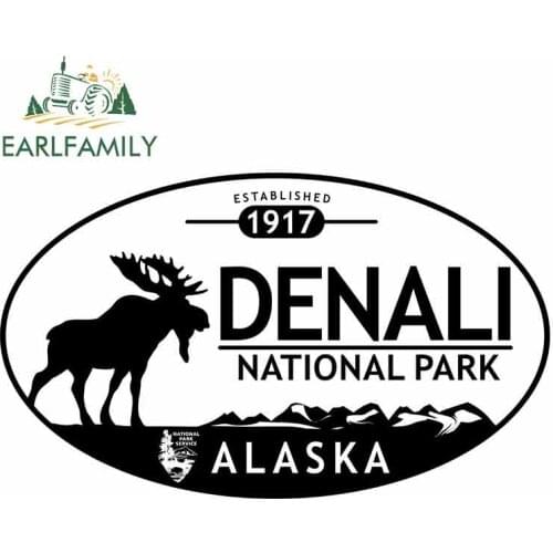 EARLFAMILY 13cm x 7.8cm for Denali National Park Alaska Moose Sign Car Stickers Vinyl JDM Bumper Trunk Truck Graphics Fine Decal