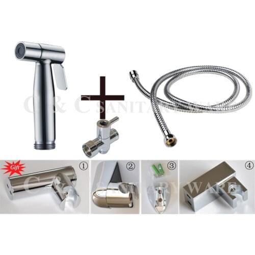 G1/2, G7/8, G3/4, M18X1.5L Optional Brass T-adapter + Stainless Steel Hand Held Bidet Shattaf Kit Sprayer A2016ST