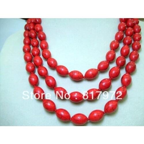 Glamour Oval Red Coral Bead Handmade Necklace Woman Party Gift Length 54.6 Inch Simple Style
