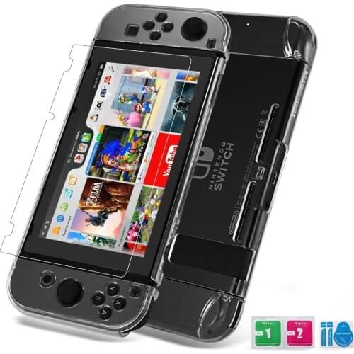 Crystal Hard Case with Premium HD Tempered Glass Screen Protector, Switch Full Body Protection Shell Kit For Nintendo Switch NS