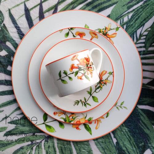 Ceramic Flat Dish Steak Plate Dinner Tool Cup Saucer Porcelain Chinese Style Christmas Cutlery Azalea Botany Tableware 1pcs