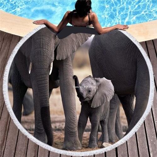 Hot Selling Animal World Elephant Dolphin Print Beach Towel Adult Children Quick Drying Absorbent 150cm Round Beach Towel