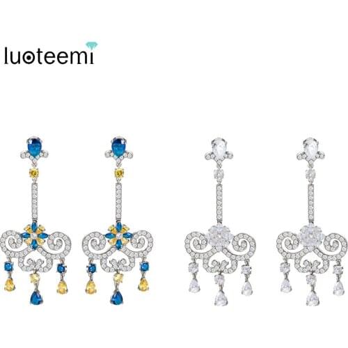 LUOTEEMI New Atmosphere Design Shining CZ Inspired CZ Clear with Multi Stone Big Drop Earrings Bridal Wedding Brincos Jewelry
