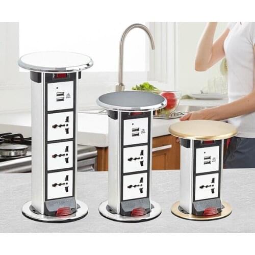 Metal cap Kitchen Worktop,Office Desk Pop Up Pull Up Plug Socket - Stainless Steel Metal EU USA UK Standard desktop power socket