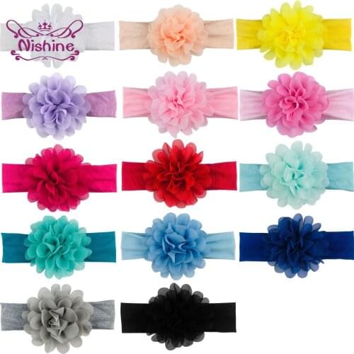 Nishine Toddler Soft Comfortable Elastic Hairband Solid Color Chiffon Flower Infant Headband Baby Girls Headwear Birthday Gifts