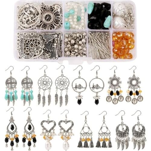 1 Box Earring Making Kit Antique Silver Colour Jewelry Plie Handmade Dangle Earrings Jewelry DIY Making Supplies Kit