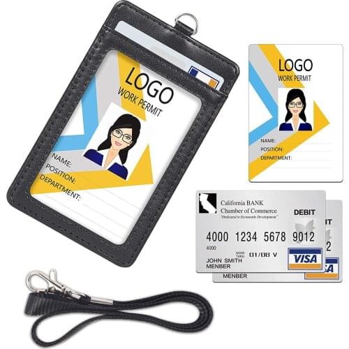 Multiple card slots ID Card Holder with Lanyard Desk Accessories PU Photocard Holder Stationery Clip Holder Office Supplies