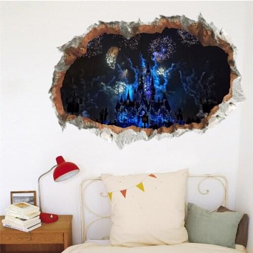 Night Ghost Castle Wall Stickers For Living Room Bedroom Halloween Home Decoration 3d Mural Art Diy Pvc Wall Hole Decals