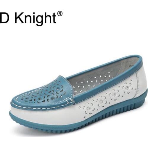 New Breathable Cut-outs Flats For Women Fashion Flower Cut-outs Genuine Leather Women Flats Ladies Casual Flat Summer Loafers