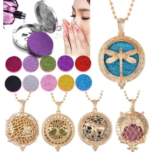New Gold Aroma Diffuser Necklace Vintage Open Lockets Pendant Perfume Essential Oil Diffuser Aromatherapy Necklace Dropshipping