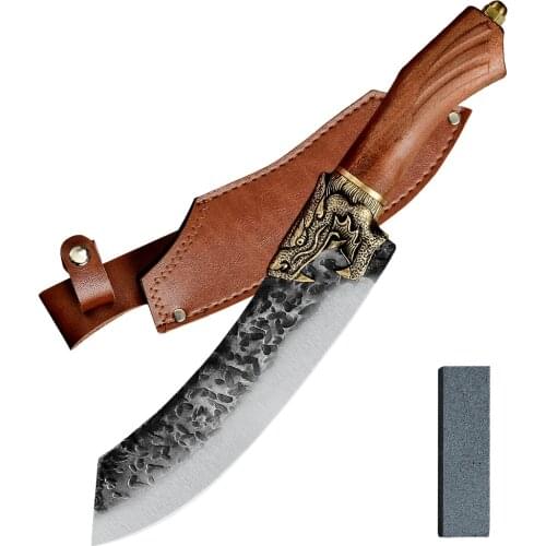 XYJ Gyutou Butcher Knives 7.5-inch Meat Cleaver Curved Boning Knives With Sheath&Whetstone Kitchen Serbian Chef Slaughter Knives