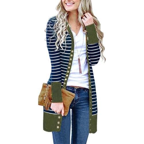 Fall / winter 2020 large womens fashion medium length button striped cardigan coat