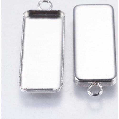 50pcs Stainless Steel Pendant Cabochon Settings Rectangle Metal Stamping Tag Charms Cabochons for Jewelry Making Tray:10x25mm F6