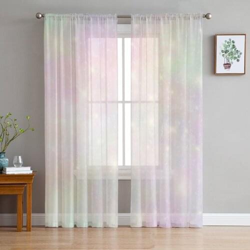 Romantic Pink Starry Sky Window Curtains Bedroom Modern Drape Sheer Tulle Valances Living Room Kitchen Voile Curtain
