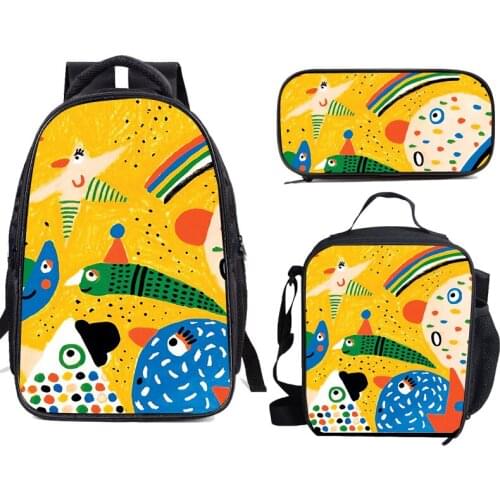 Brazilian Illustration Prints 16in Backpacks for School Travelling Pinic Insulation Cooler Lunch Box Pencil Cases Casual Daypack