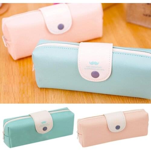 Students Pencil Pen Bag Coin Purse Beauty Makeup Brush Pouch Handbag Zip Hasp Mustache Pen Holder