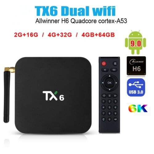 TX6 android tv box Allwinner H6 Quad core 2G 16G 32G 64G Android 9.0 2.4G 5G Wifi USB 3.0 BT 6K media Google Player Set Top Box