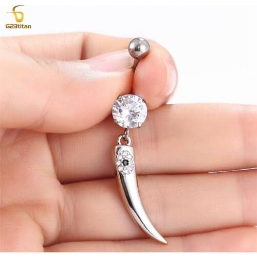 G23titan Spike Pendant Belly Button Piercing Crystal Clasp 14G Titanium Seaside Beach Waving Sexy Woman Body Jewelry