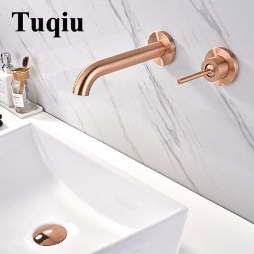 Vidric Basin Faucet Wall Mounted Rose Gold Matte In-Wall Bathroom Basin Sink Faucet 2 Holes Hot & Cold Single Handle mixer Tap T