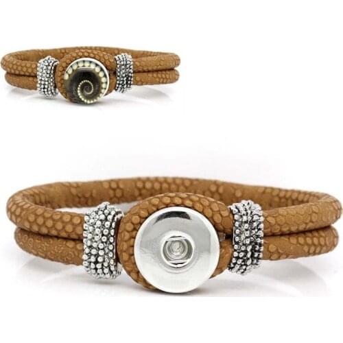 Snaps Jewelry 18mm Snap Button Leather Metal Silver Plate Boho Wristband Jewellry Leather Snap Buttons 10pcs Wholesale