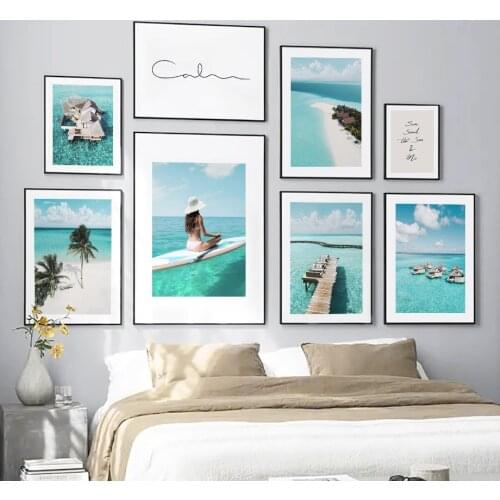 Green Sea Surfing Girl Water Cabin Wall Art Canvas Painting Nordic Posters And Prints Wall Pictures For Living Room Salon Decor