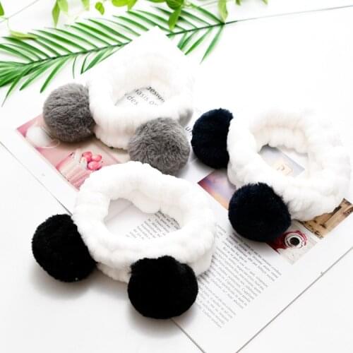Panda Ear Soft Carol Fleece Pom Headbands Women Washing Face Makeup Girls Elastic Facial Hair Bands Spa Shower Yoga Headwrap