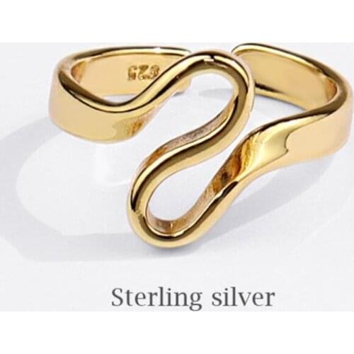 Sole Memory Golden Twisted Waves 925 Sterling Silver Female Resizable Opening Rings SRI840