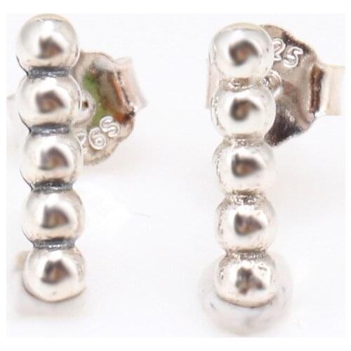 Genuine 925 Sterling Silver Pan Earring Row Of Beads Studs Earring For Women Wedding Party Gift Fashion Jewelry