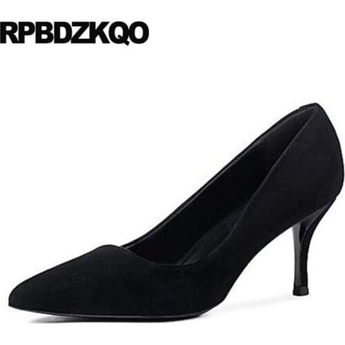 High heels quality size 4 34 designer pointed toe suede classic black work shoes women leather scarpin office 2018 genuine pumps