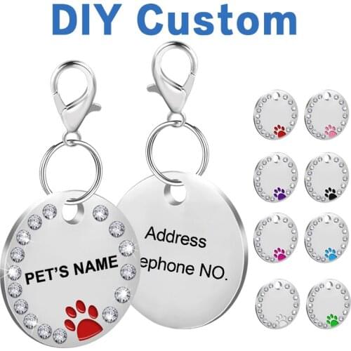 1pcs Rhinestone Engraved Dog Tag Personalized Pet Cat ID Tags Anti-lost Kitten Puppy Tag Dogs Collars Pendant Accessories